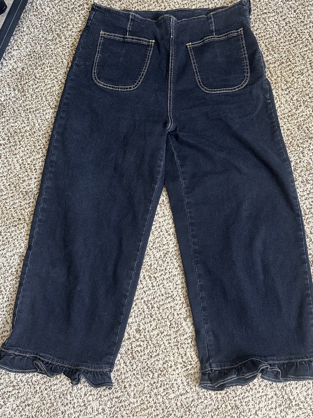 No Boundaries Black Pull-On Cropped Wide Leg Ruffle Hem Jeans Size 12 - Picture 5 of 10